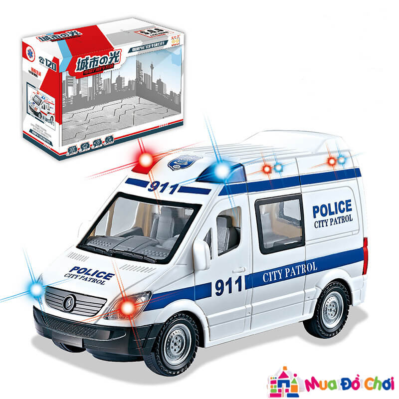 Xe cứu thương cảnh sát chạy Pin (màu trắng)