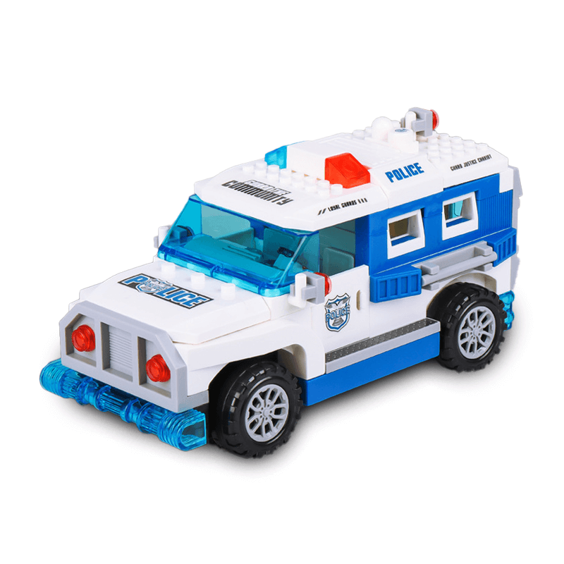 Đồ chơi lego xe cảnh sát có đèn tự di chuyển (trắng xanh)