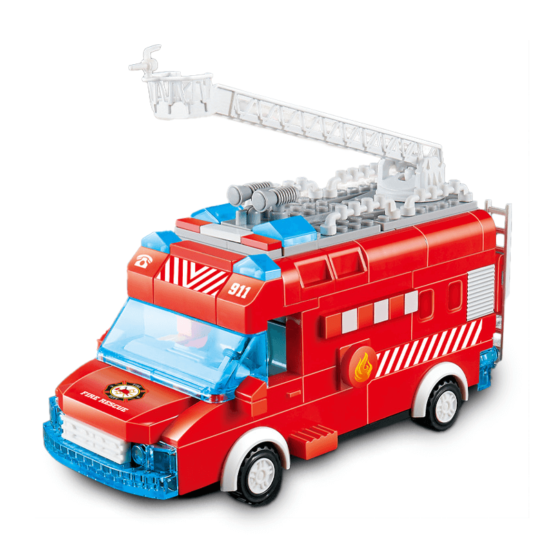 Đồ chơi lego xe cứu hoả lắp ráp tự di chuyển có đèn (mầu đỏ)